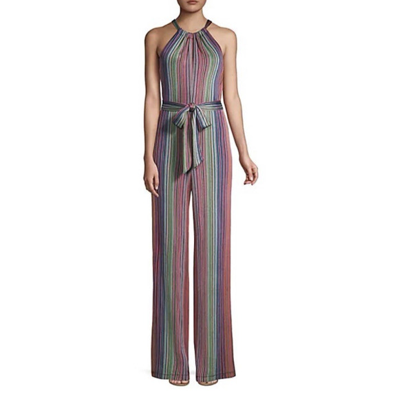 NEW Trina Turk Striped Jumpsuit Belted Sleeveless Halter Style Size Medium - Picture 2 of 13
